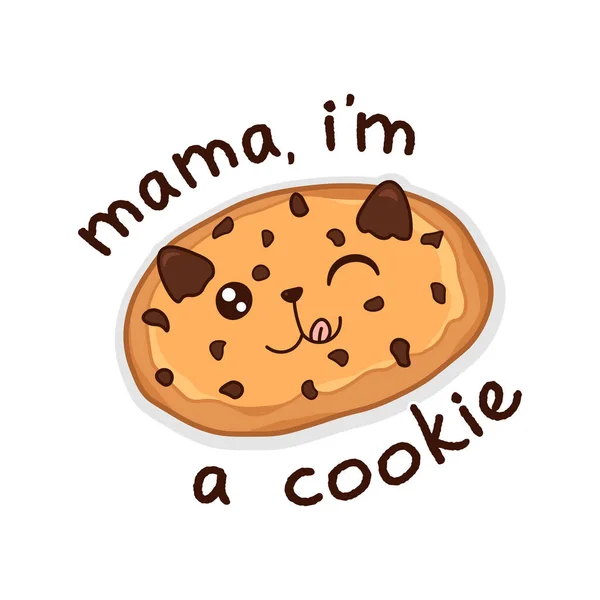 Kawaii Cookie Doux Chat Isolé Personnage Drôle Dessin Animé Mignon — Image vectorielle