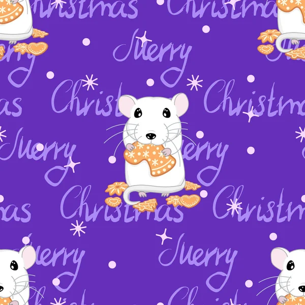 Niedliche Ratte Mit Lebkuchen Nahtloses Muster Für Neujahr Und Weihnachten — Stockvektor