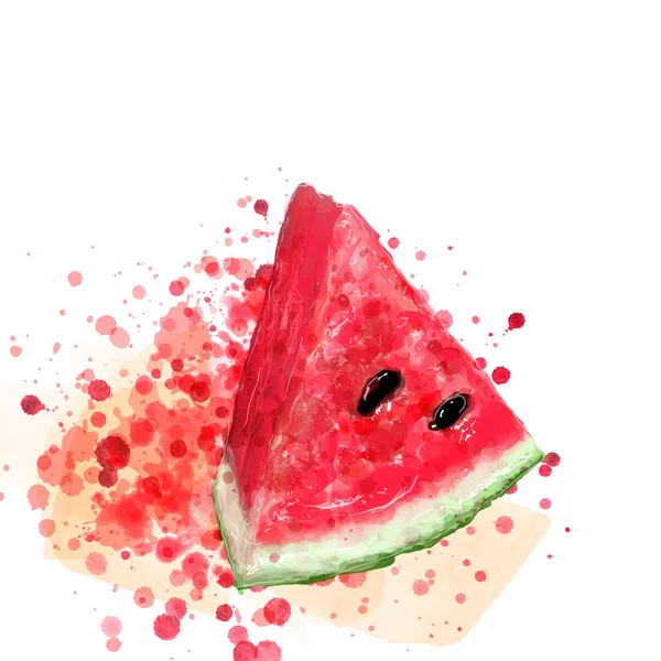 Rote Aquarell-Wassermelone auf Vektorkunst. — Stockvektor