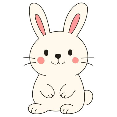 Beyaz arka planda izole edilmiş şirin bir tavşan. Çizgi film tarzında vektör illüstrasyonu