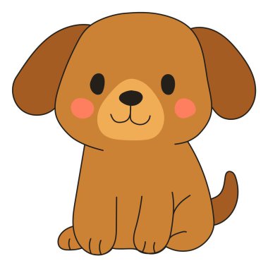 Beyaz arka planda oturan sevimli çizgi film köpeği. Vektör illüstrasyonu