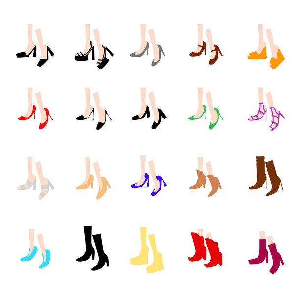 Set damesschoenen met hakken van verschillende kleuren in de stijl van cartoon. vector — Stockvector