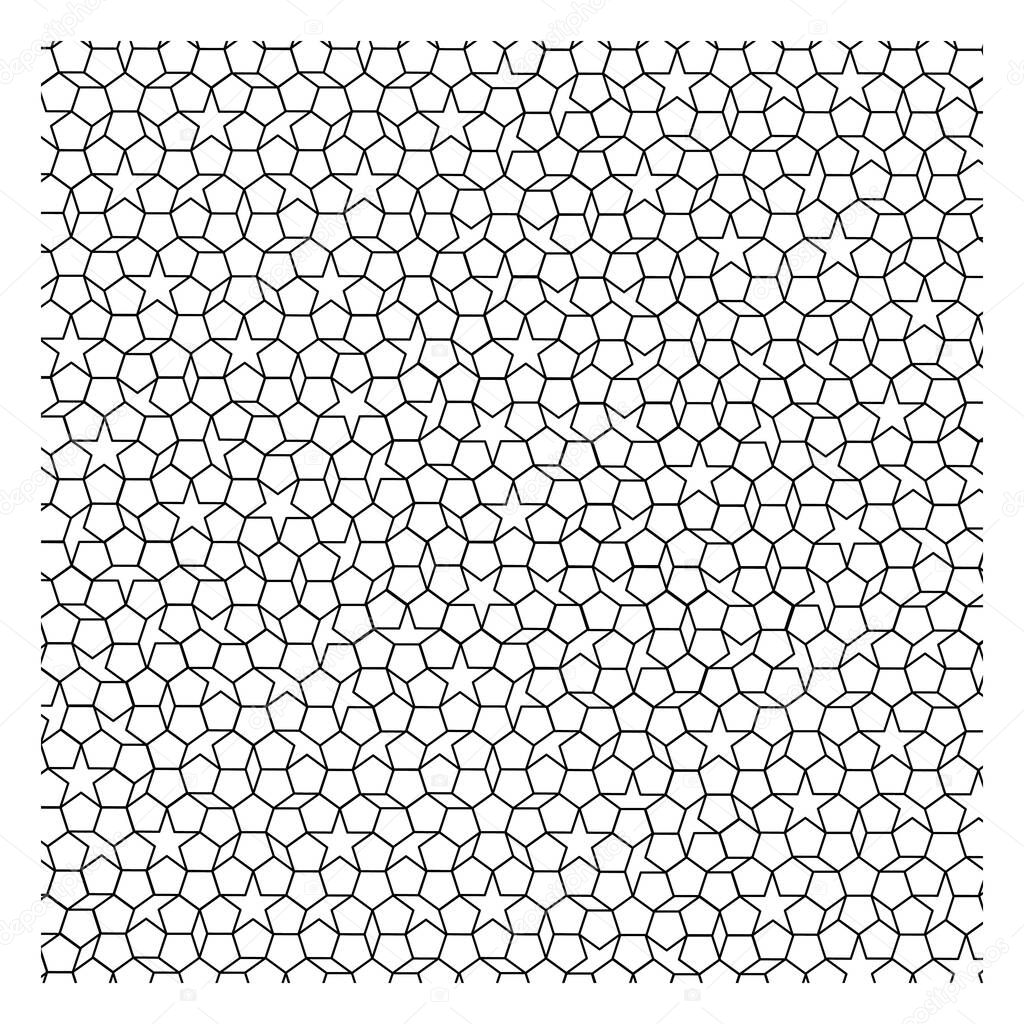 Penrose tiling mosaic in black and white. vector