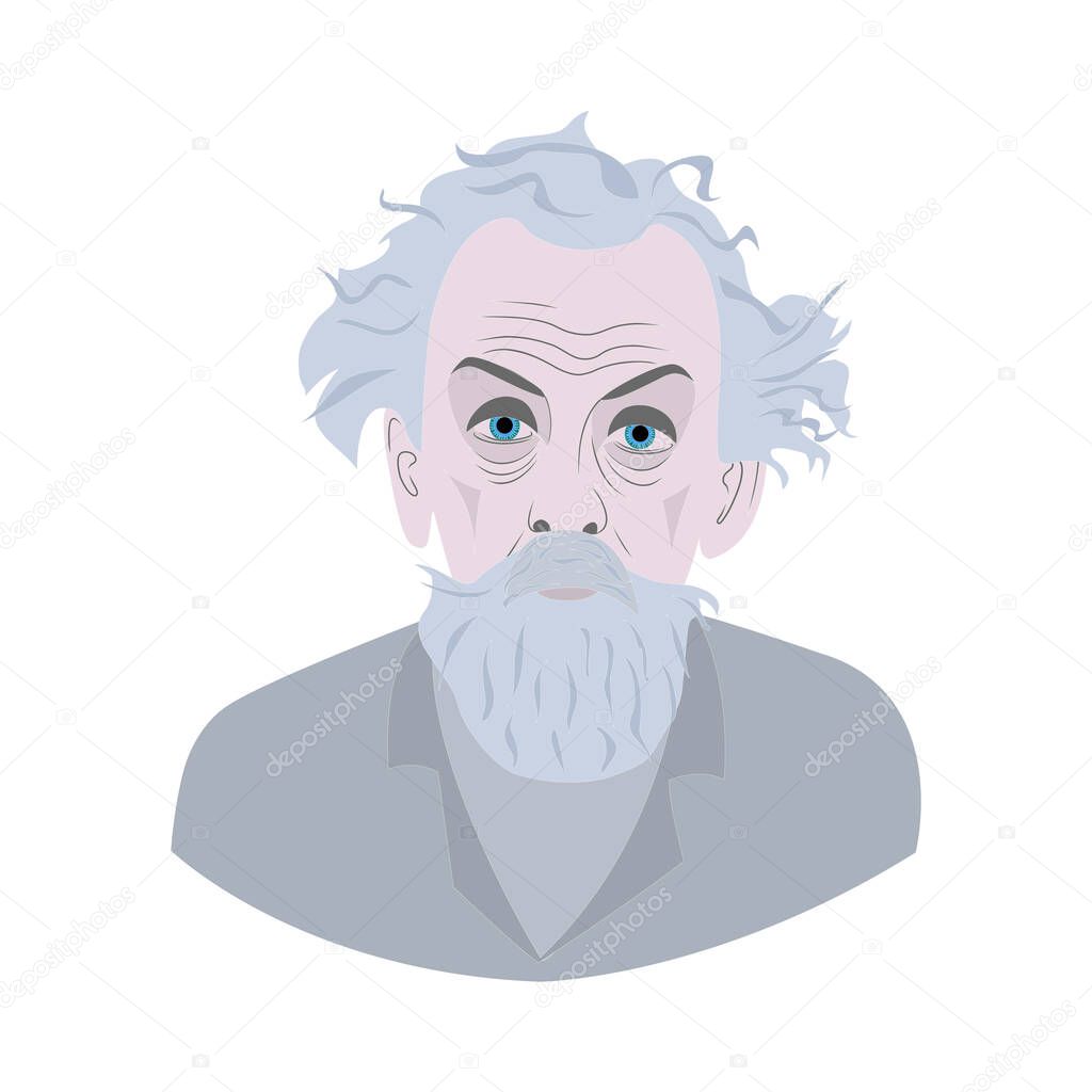 portrait of Konstantin Tsiolkovsky. Cartoon style beard grandfather. vector isolated outlines
