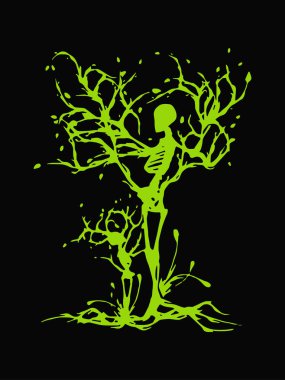 Yaratıcı İnsanlar Ağaç Kavramı Logo Tasarım Template.Mother / Baba ve oğlu / kızı soyut ağaç kavramı siyah arka plan izole resimli