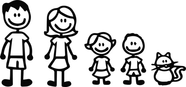 Set Von Glücklichen Cartoon Doodle Figur Familie Strichmännchen Stickman Illustration — Stockvektor