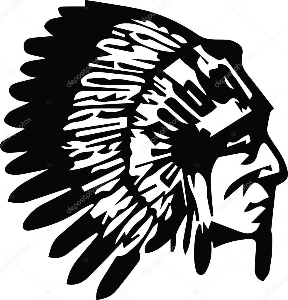 Native American Indian Chief head profile. Vector illustration logotype.Isolated on white background