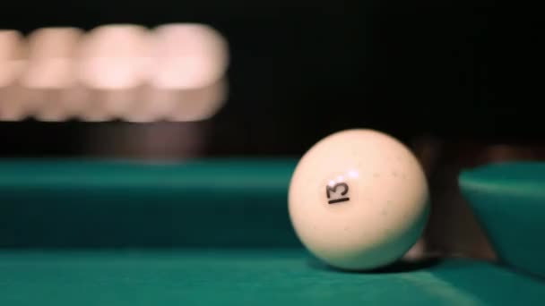 Billiard Ball Number Falls Pocket Blurred Background Close — Stock Video