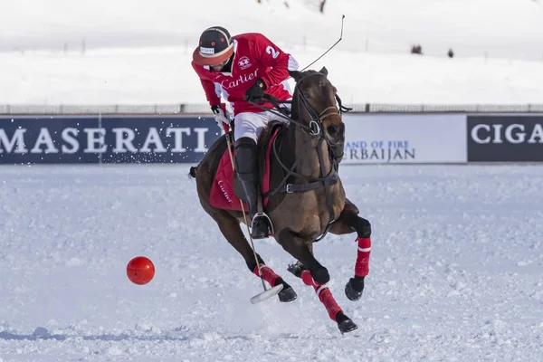 Sankt Moritz Stycznia 2018 Akcja Gry Mistrzostwach Świata Snow Polo — Zdjęcie stockowe
