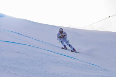 Bormio (Italya) 12/28/2017: Freeride Kayak Dünya Şampiyonası resimleri. Kazanan Italyan Dominic Paris, ikinci yer olarak Norveç 'ten aksel Lund Svindal Jansrud Kjetil üçüncü oldu   