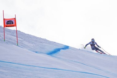Bormio (Italya) 12/28/2017: Freeride Kayak Dünya Şampiyonası resimleri. Kazanan Italyan Dominic Paris, ikinci yer olarak Norveç 'ten aksel Lund Svindal Jansrud Kjetil üçüncü oldu