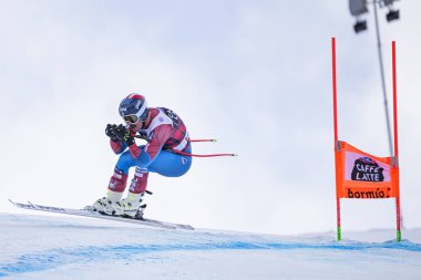 Bormio (Italya) 12/28/2017: Freeride Kayak Dünya Şampiyonası resimleri. Kazanan Italyan Dominic Paris, ikinci yer olarak Norveç 'ten aksel Lund Svindal Jansrud Kjetil üçüncü oldu