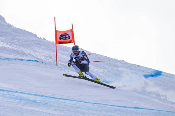 博尔米奥 意大利 2017 自由式滑雪世界锦标赛的图片 获胜者是意大利的多米尼克 帕里斯 第二名是来自挪威的阿克塞尔 斯文达尔 第三名扬斯鲁德 凯蒂尔 — 图库照片