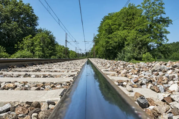 Detalhe Ferroviário Uma Estrada Ferro — Fotografia de Stock