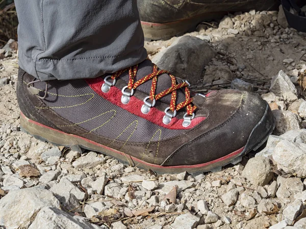 Trekking boot on a rock  detail
