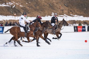 St. Moritz ( İsviçre ) - 30 Ocak 2016: Kar Polo Dünya Kupası St.Moritz 2016'da maç aktiviteleri