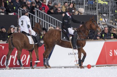 St. Moritz ( İsviçre ) - 30 Ocak 2016: Kar Polo Dünya Kupası St.Moritz 2016'da maç aktiviteleri