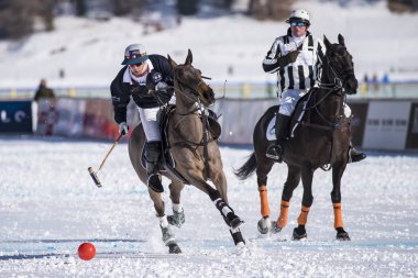 St. Moritz - 30 Ocak 2016: Kar Polo Dünya Kupası St.Moritz 2016'da maç aktiviteleri
