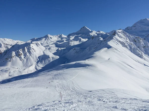 Uitzicht Berghellingen Skiën Het Winterseizoen — Stockfoto