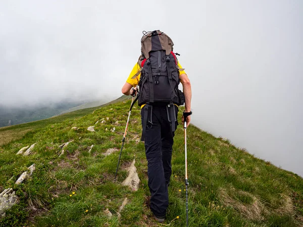 Scène Trekking Dans Une Journée Brumeuse Dans Les Alpes — Photo