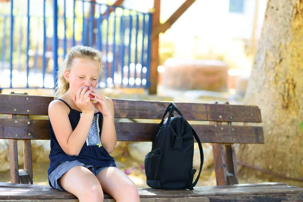 Маленька Дівчинка Їсть Яблуко Здорове Харчування Досить Дитина Їсть Яблуко — стокове фото