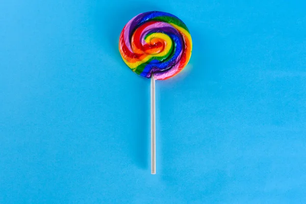 Rainbow Colorfull Lollypop Blue Background Party Summer Happy Lifestyle Concept — Stock Photo, Image