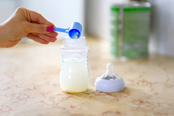 Preparação Mistura Alimentação Bebê Fundo Mesa Mármore Cozinha Manhã Momentos — Fotografia de Stock