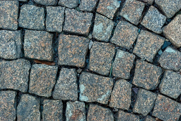 Abstract street background of old Stone pavement close up.