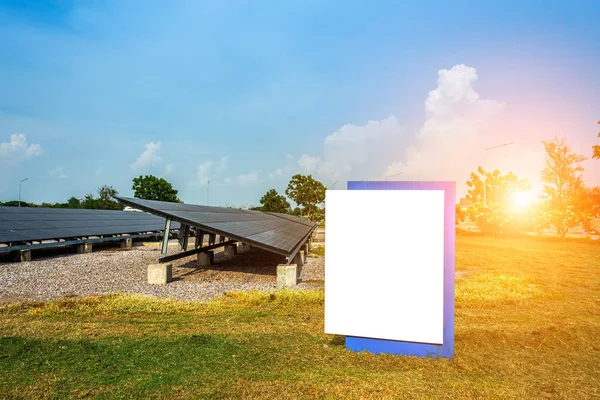 Blank billboard white ready for Solar panel on blue sky background, Alternative energy concept,Clean energy,Green energy.