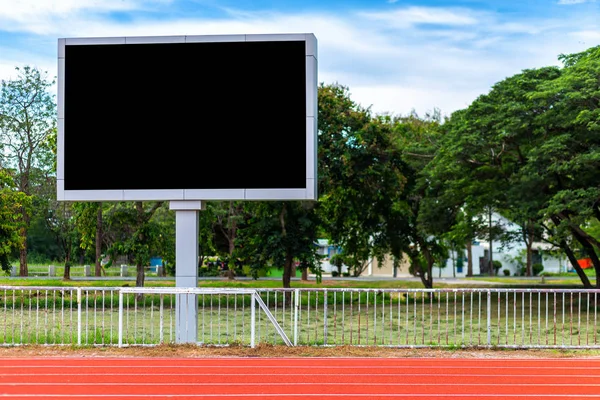 Marcador Digital Blanco Estadio Fútbol Con Pista Atletismo Estadio Deportivo —  Fotos de Stock