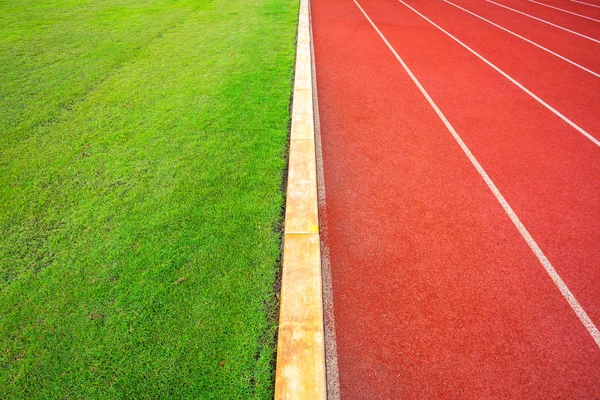 Białe Linie Stadionu Tekstury Biegania Tor Wyścigowy Czerwone Gumowe Tory — Zdjęcie stockowe