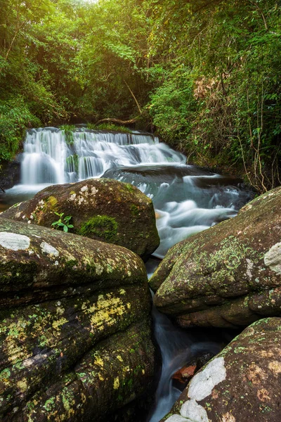 Kang Han Nam Waterfall in Tropical Rainforest Landscape at Phuhinrongkla National Park Nakhon Thai District in Phitsanulok, Thailand.