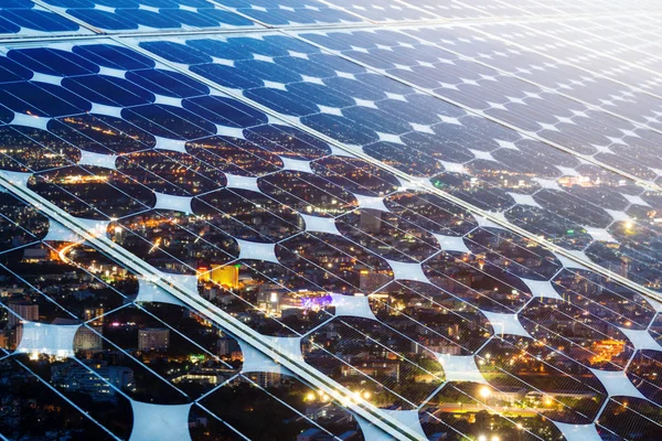 Texture Photovoltaic Panels Solar Panel City Night Light Background Alternative — Stock Photo, Image