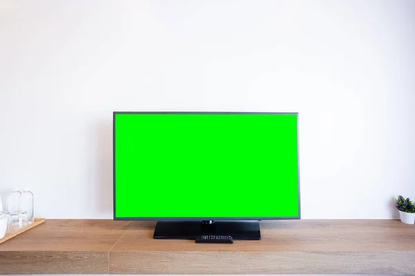 monitor led television or TV on brick wall interior room,green s