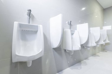 kamu tuvalet pisuarlar dizilmiş, hiçbir gizlilik.