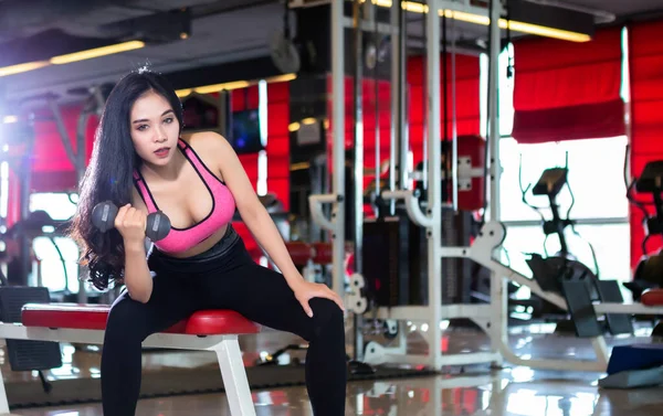 Fitness Mujeres Asiáticas Que Realizan Ejercicios Entrenamiento Con Mancuerna Deporte — Foto de Stock