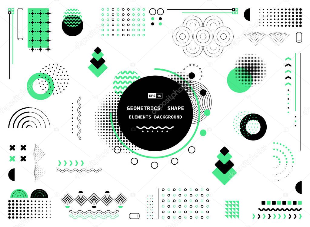 Abstract green and black geometric shape of modern elements cover design background.