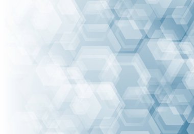 Soyut gradyan beyaz ve mavi dizayn şablonu ve altıgen model tasarım teknolojisi arka planı. Reklam, poster, sanat eseri, şablon tasarımı, baskı için kullan. Resim vektörü eps10