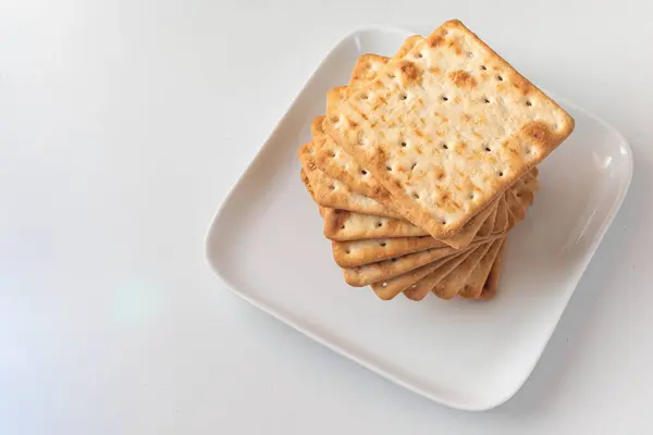 Delicious Square Cookies Stacked Fresh Crispy Toasted Buttery Perfect Breakfast — Stock Photo, Image