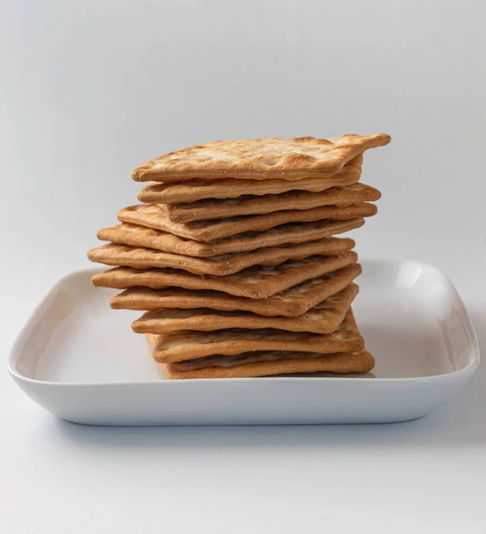 Deliciosas Galletas Cuadradas Apiladas Frescas Crujientes Tostadas Mantecosas Perfecto Con —  Fotos de Stock