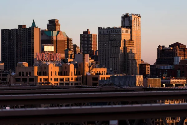 Edificios Clásicos Brooklyn Atardecer Vistos Desde Puente Brooklyn —  Fotos de Stock