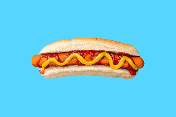 Cachorro Quente Com Ketchup Mostarda Pão Branco — Fotografia de Stock