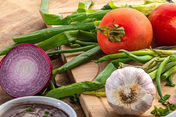 Verdure Tavola Legno Preparazione — Foto Stock