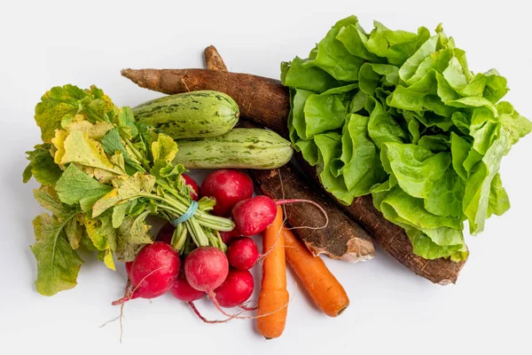 Свежие Овощи Овощи Белом Фоне Биоорганические Продукты Детоксикационная Диета Вид — стоковое фото