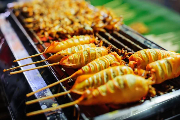 Гриль Кальмара Улице Продовольствия Таиланде — стоковое фото