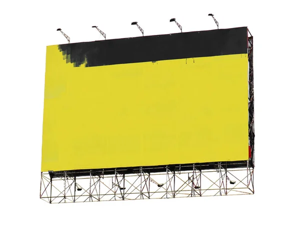 Yellow Billboard Sign Pole Isolated White Background Ready Your Design — Stock Photo, Image