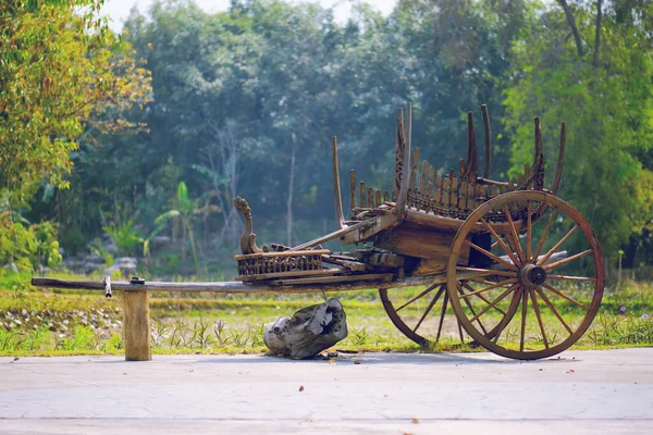 Chariot Bois Antique Dans Jardin — Photo