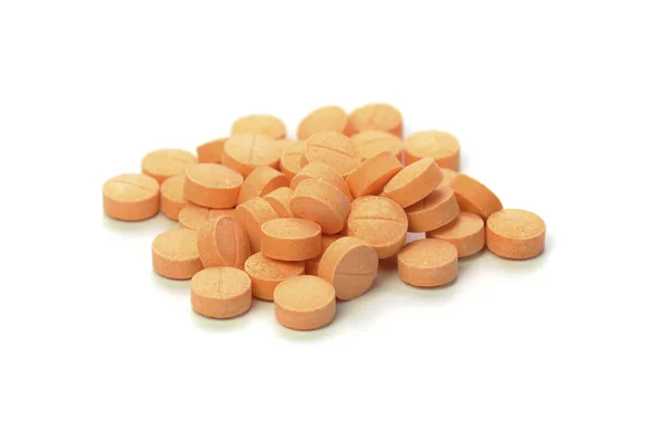 Píldoras Color Naranja Aisladas Sobre Fondo Blanco — Foto de Stock