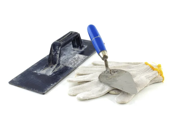 Gants Avec Truelle Isolée Sur Fond Blanc — Photo