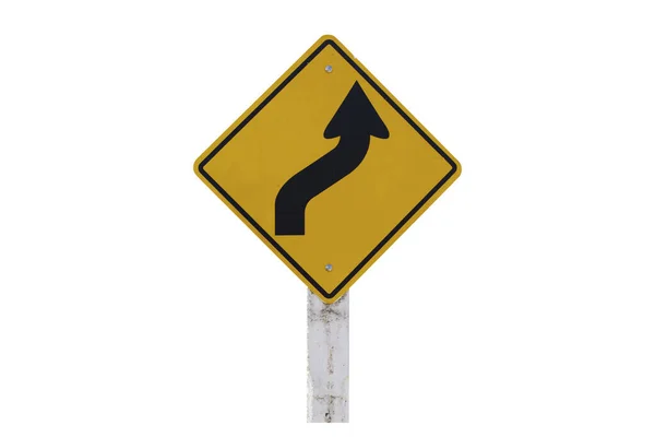Signo Tiene Una Curva Derecha Con Ruta Recorte —  Fotos de Stock